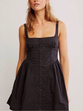 Free People Astrid Oxford Mini Dress in Black Size Small NWT